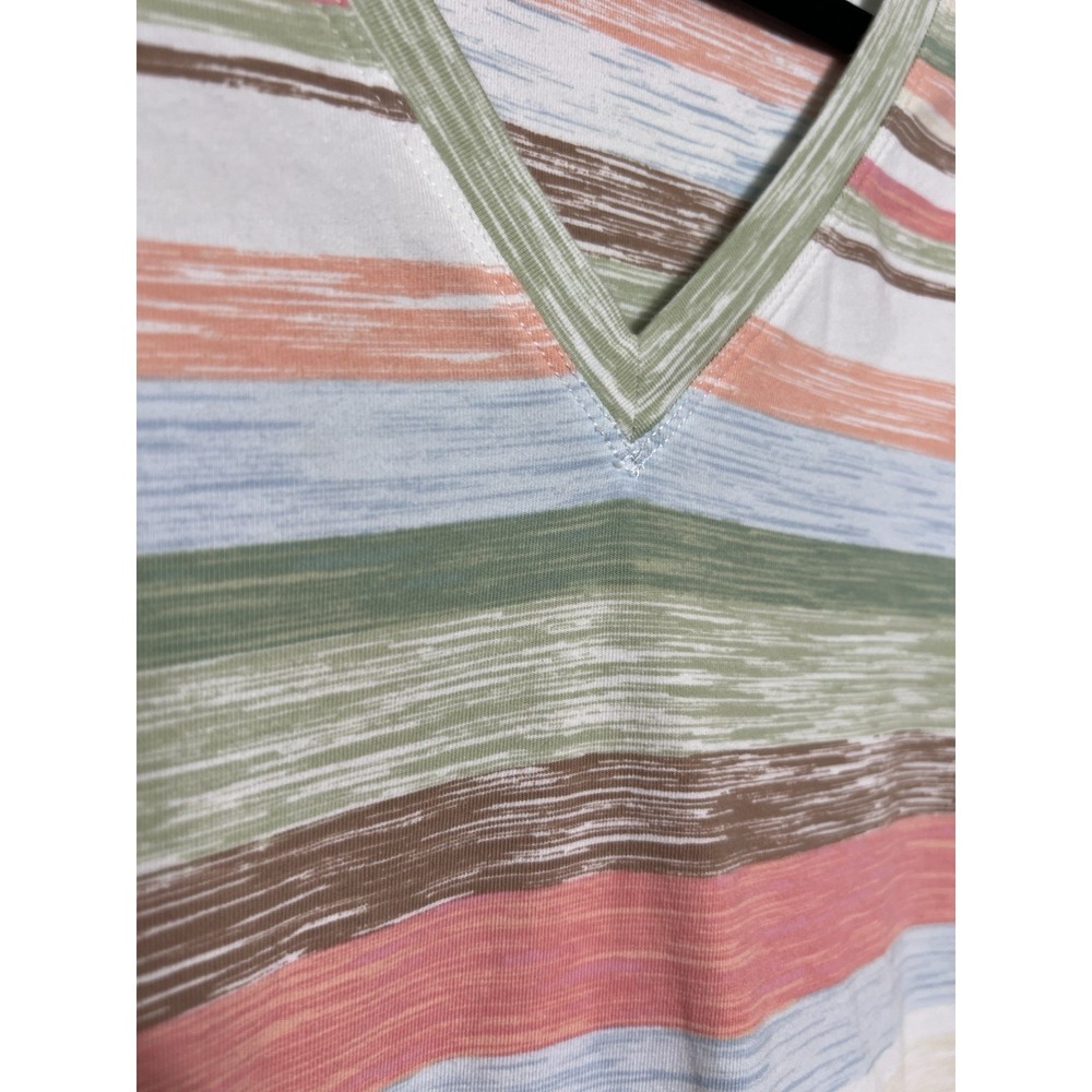 Chico's Striped V-Neck Tee Top (L) Coastal Beachy Cotton Stretch Casual Resort - Picture 4 of 9